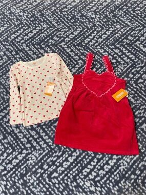 Gymboree Heart-Print Tee with Red Velvet Pinafore